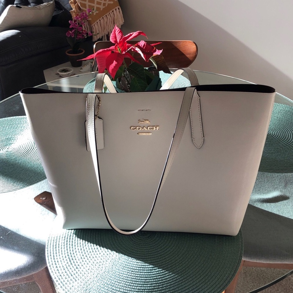 White Leather Coach Tote